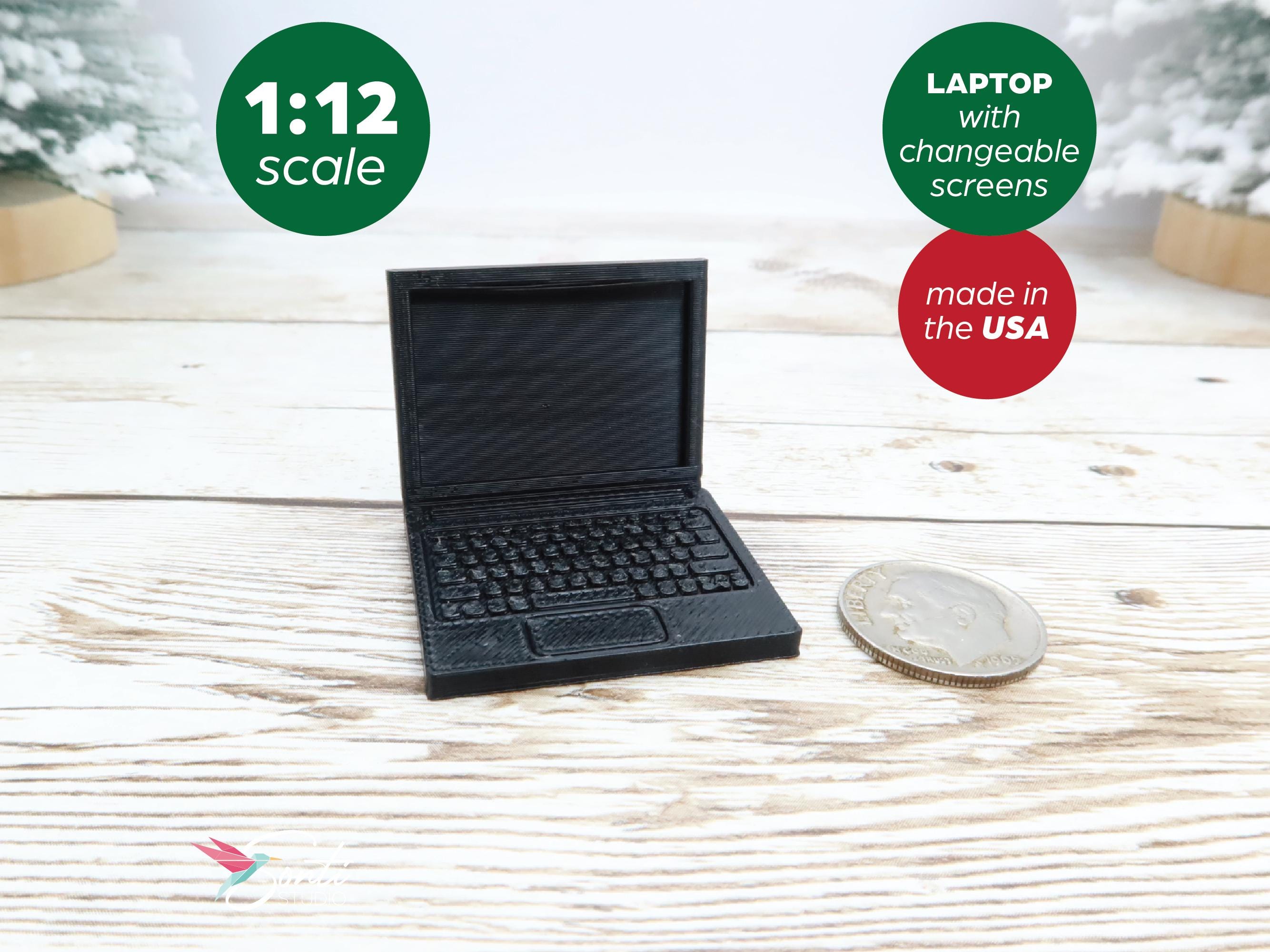 12-delige Miniatuur Laptopset – 1:12 Poppenhuis Accessoires Met Laptop, Tablet, Telefoon, Eten En Drinken – Ideaal Cadeau Voor Kinderen