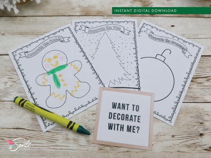 Christmas Elf Decorating Coloring Activity Sheets