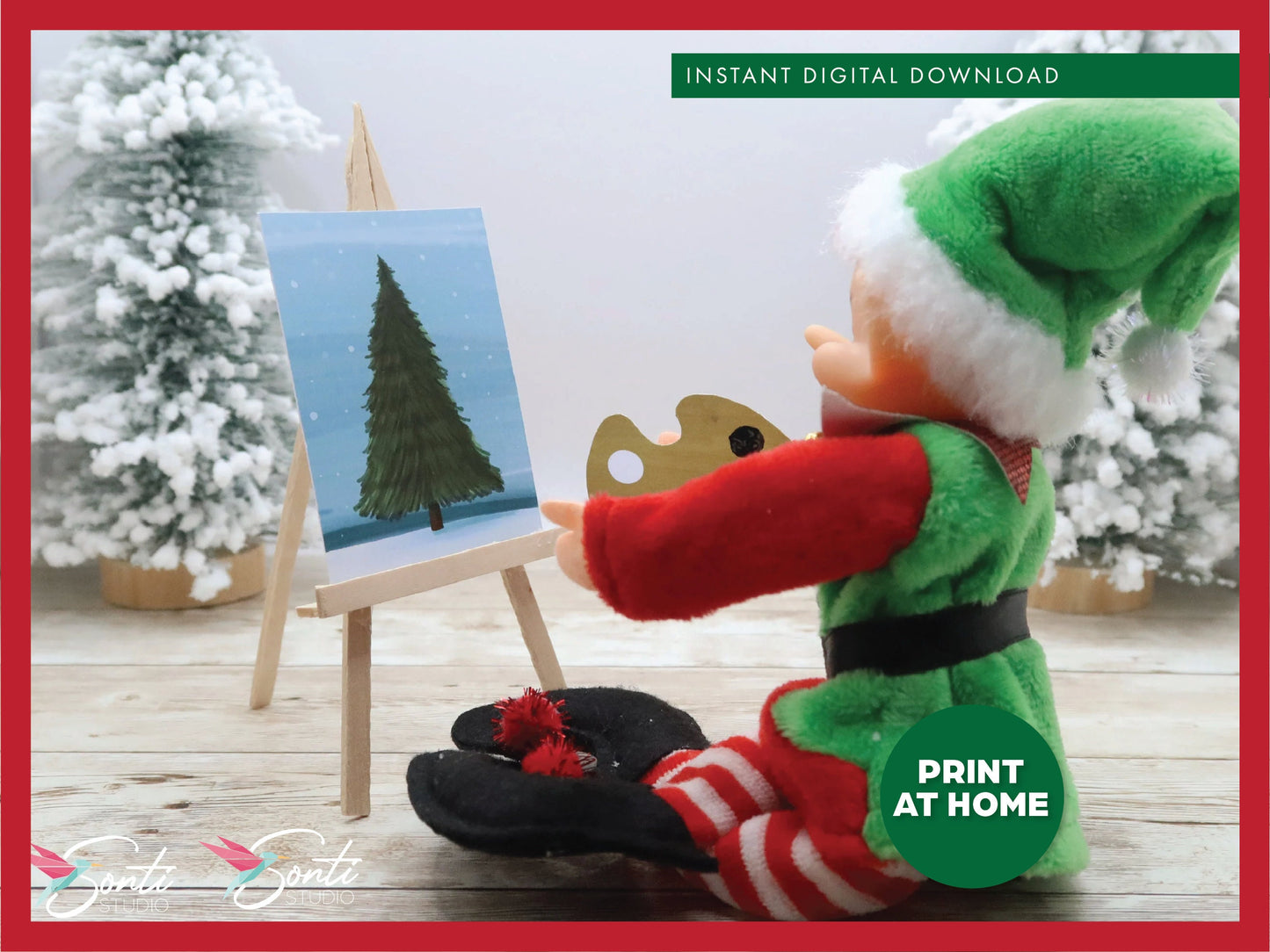 Christmas Elf Painting Scene