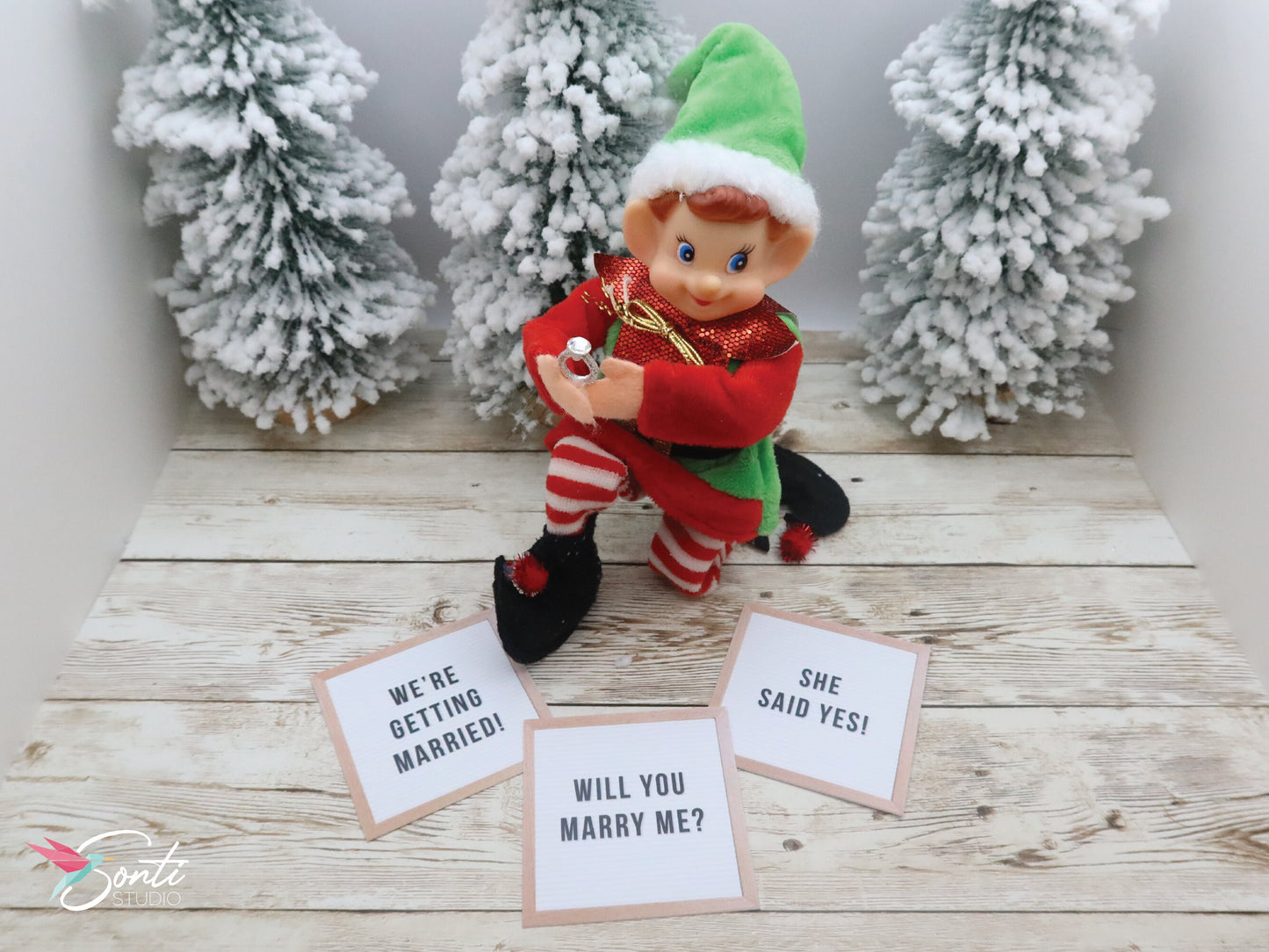 Christmas Elf Engagement Ring and Letterboard Signs