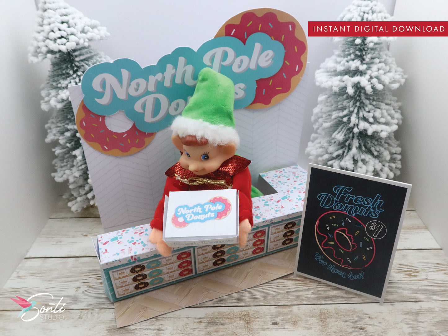 Christmas Elf Donut Shop Scene