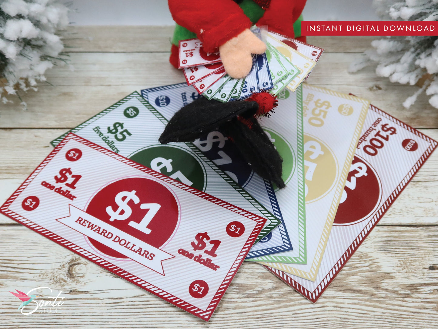 Christmas Elf Play Money or Reward Dollars