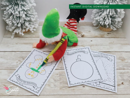 Christmas Elf Decorating Coloring Activity Sheets