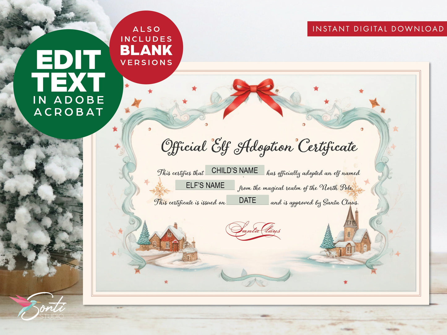 Christmas Elf Editable Adoption Certificate