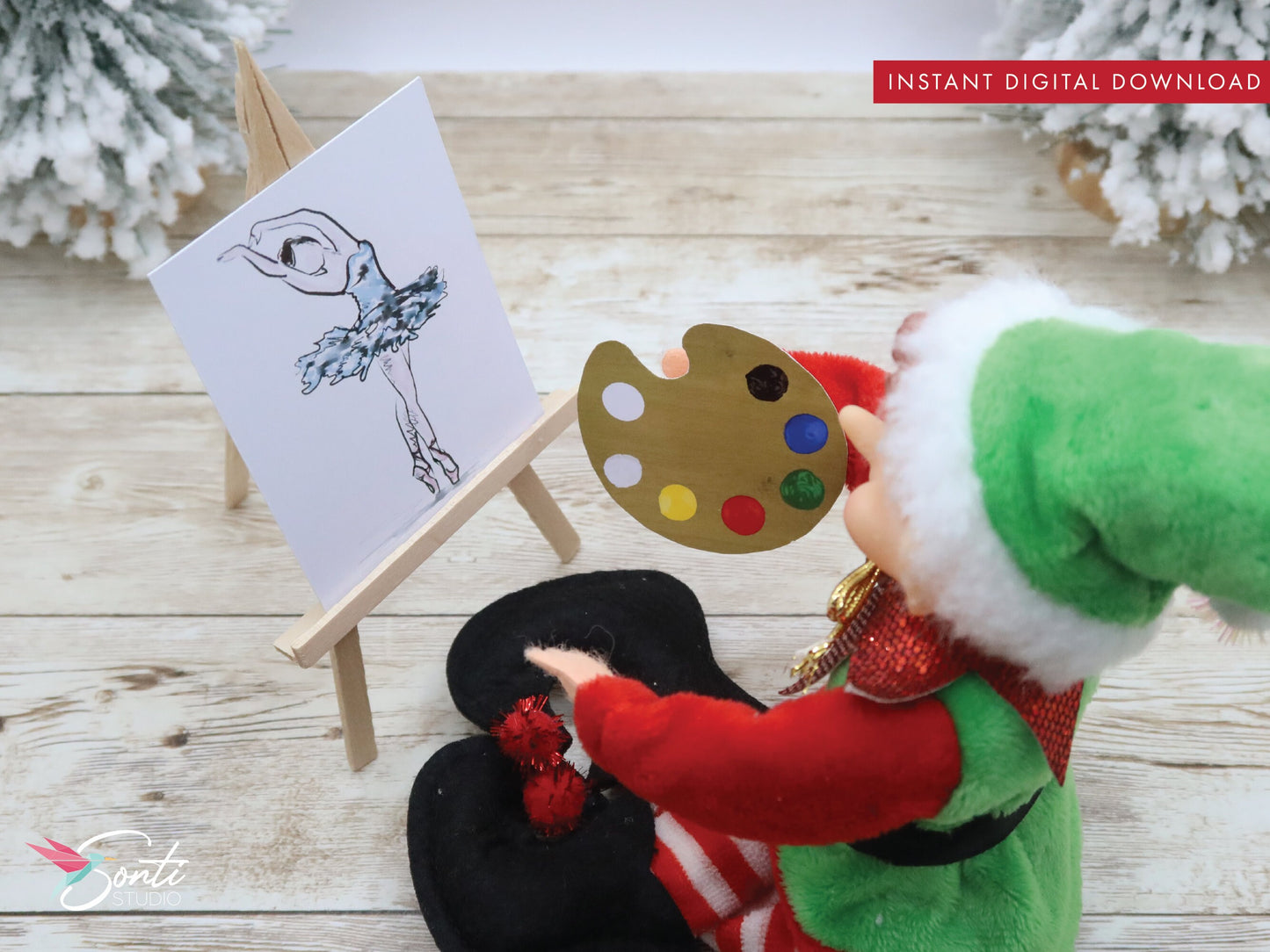 Christmas Elf Painting Scene