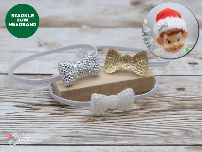 Christmas Elf Sparkle Bow Headband 3 Pack
