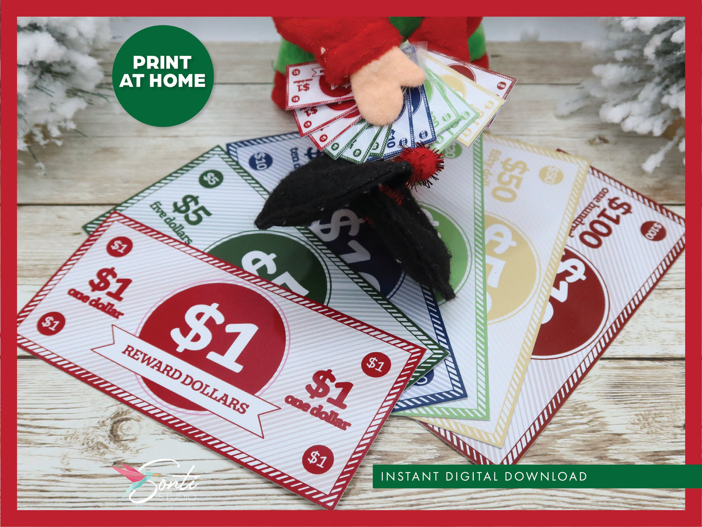 Christmas Elf Play Money or Reward Dollars