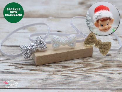 Christmas Elf Sparkle Bow Headband 3 Pack
