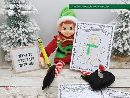 Christmas Elf Decorating Coloring Activity Sheets
