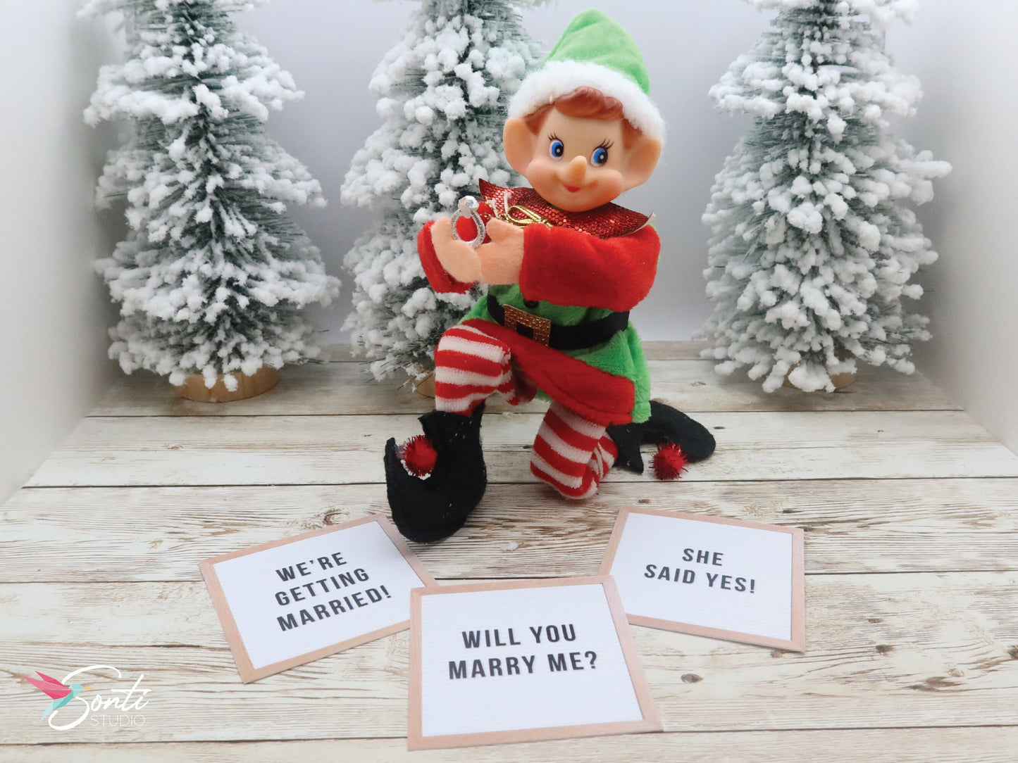 Christmas Elf Engagement Ring and Letterboard Signs