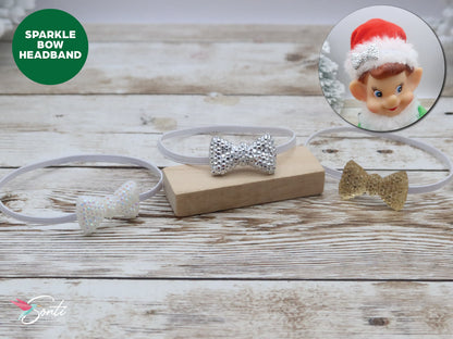 Christmas Elf Sparkle Bow Headband 3 Pack