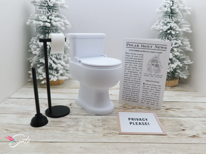 Deluxe Christmas Elf Newspaper and Toilet with Plunger, Toilet Paper Roll + Holder