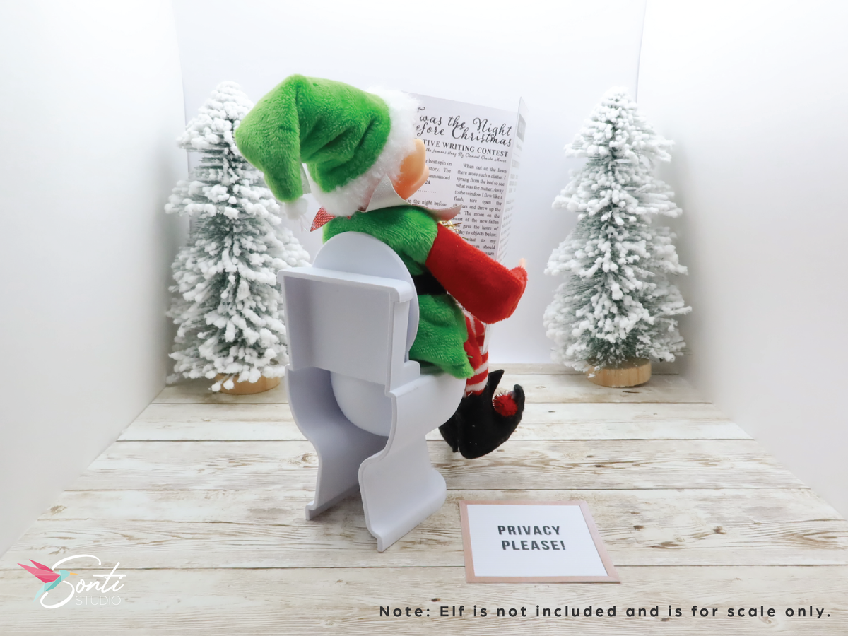 Deluxe Christmas Elf Newspaper and Toilet with Plunger, Toilet Paper Roll + Holder