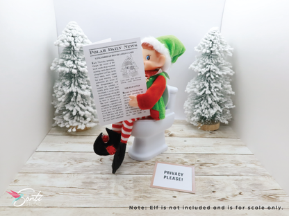Deluxe Christmas Elf Newspaper and Toilet with Plunger, Toilet Paper Roll + Holder