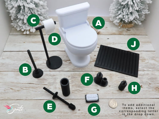 1:6 Scale Miniature Dollhouse Toilet with Functional Lid + Optional Accessories