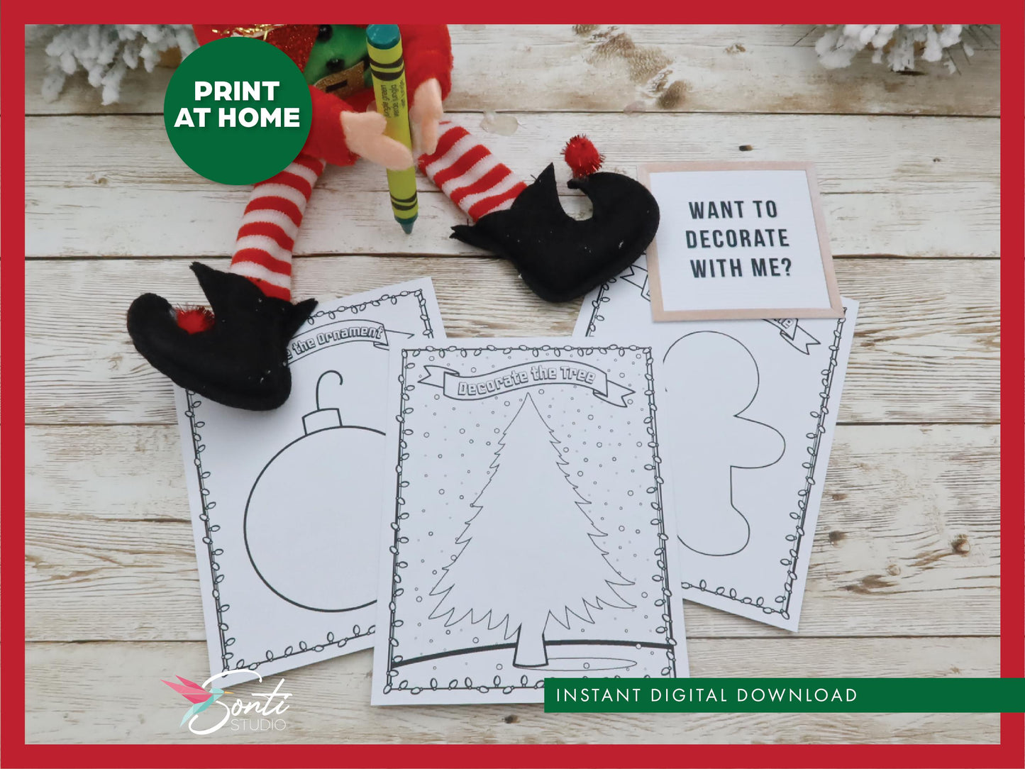 Christmas Elf Decorating Coloring Activity Sheets