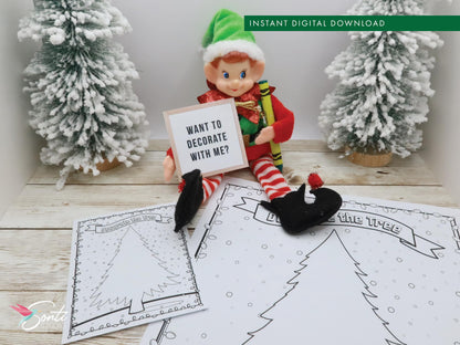 Christmas Elf Decorating Coloring Activity Sheets