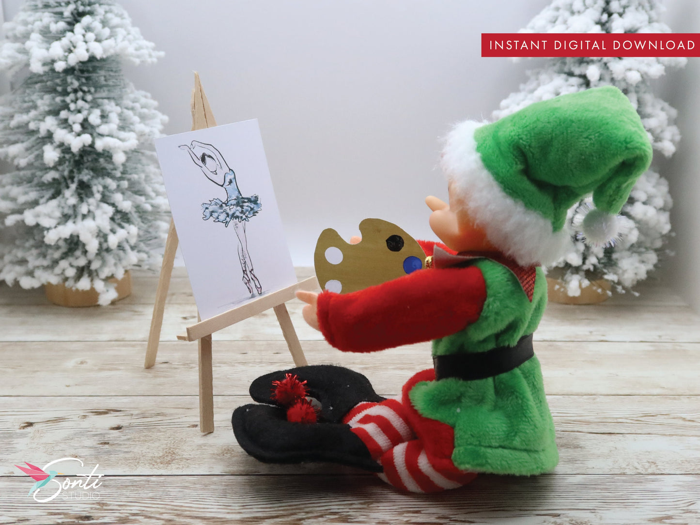 Christmas Elf Painting Scene