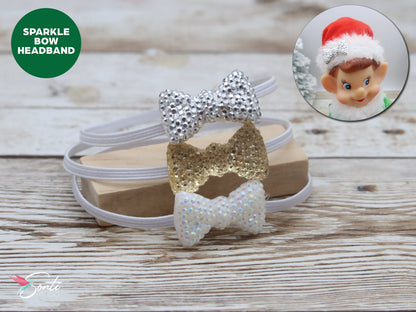 Christmas Elf Sparkle Bow Headband 3 Pack