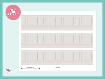 1:12 & 1:6 Miniature Printable Dollhouse Miniature Molding, Pastel Colors