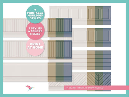 1:12 & 1:6 Miniature Printable Dollhouse Miniature Molding, Historic Colors