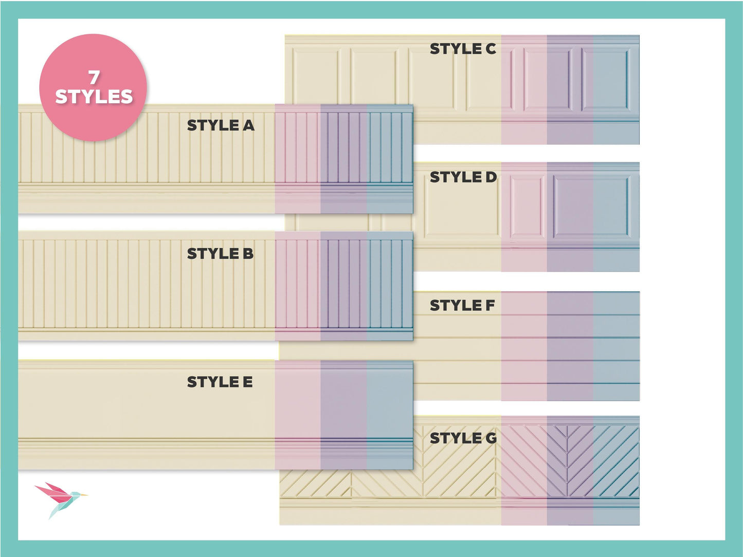 1:12 & 1:6 Miniature Printable Dollhouse Miniature Molding, Pastel Colors
